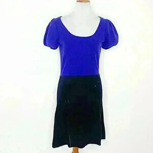 Qi Cashmere blue black puffed sleeve dress m